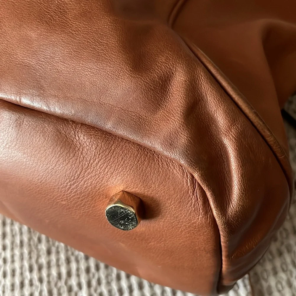 Rebecca Minkoff Cognac Tan Brown Leather Satchel Laptop Carry On Tote Bag Purse